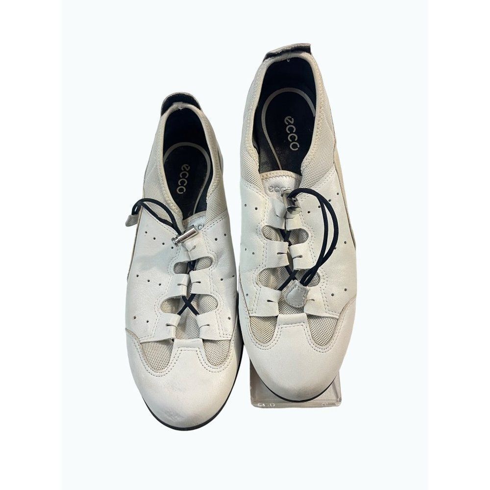 Ecco Vibration White Leather Mesh Toggle Lace Sneakers 40 US 9 9.5